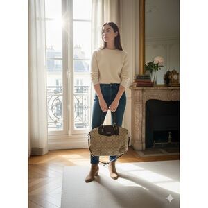 COACH Ashley Signature C Satchel Canvas & Patent Leather Brown